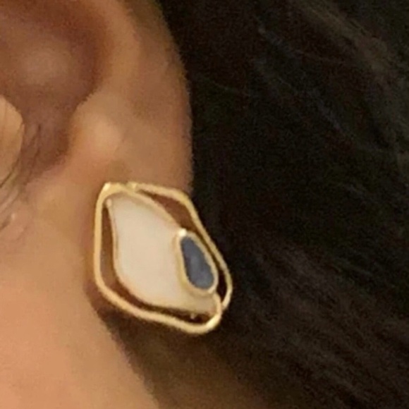 “Creamy Puddles” Artistic Artsy Art Deco Navy Blue Swirl Metallic Gold Wavy Stud - Picture 8 of 14